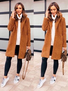 J. Crew Teddy Long Coat in Camel Brown